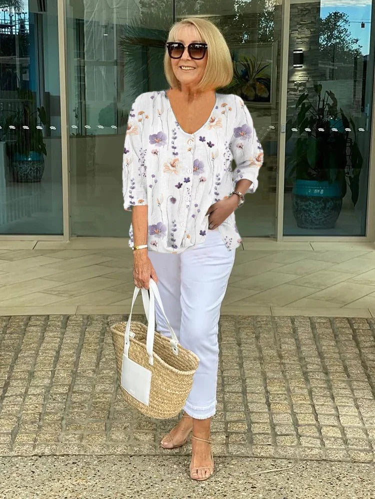 Tess – Button-Up Floral Blouse