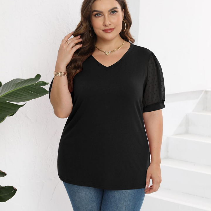 Brianna - Sheer Sleeve V-Neck Top