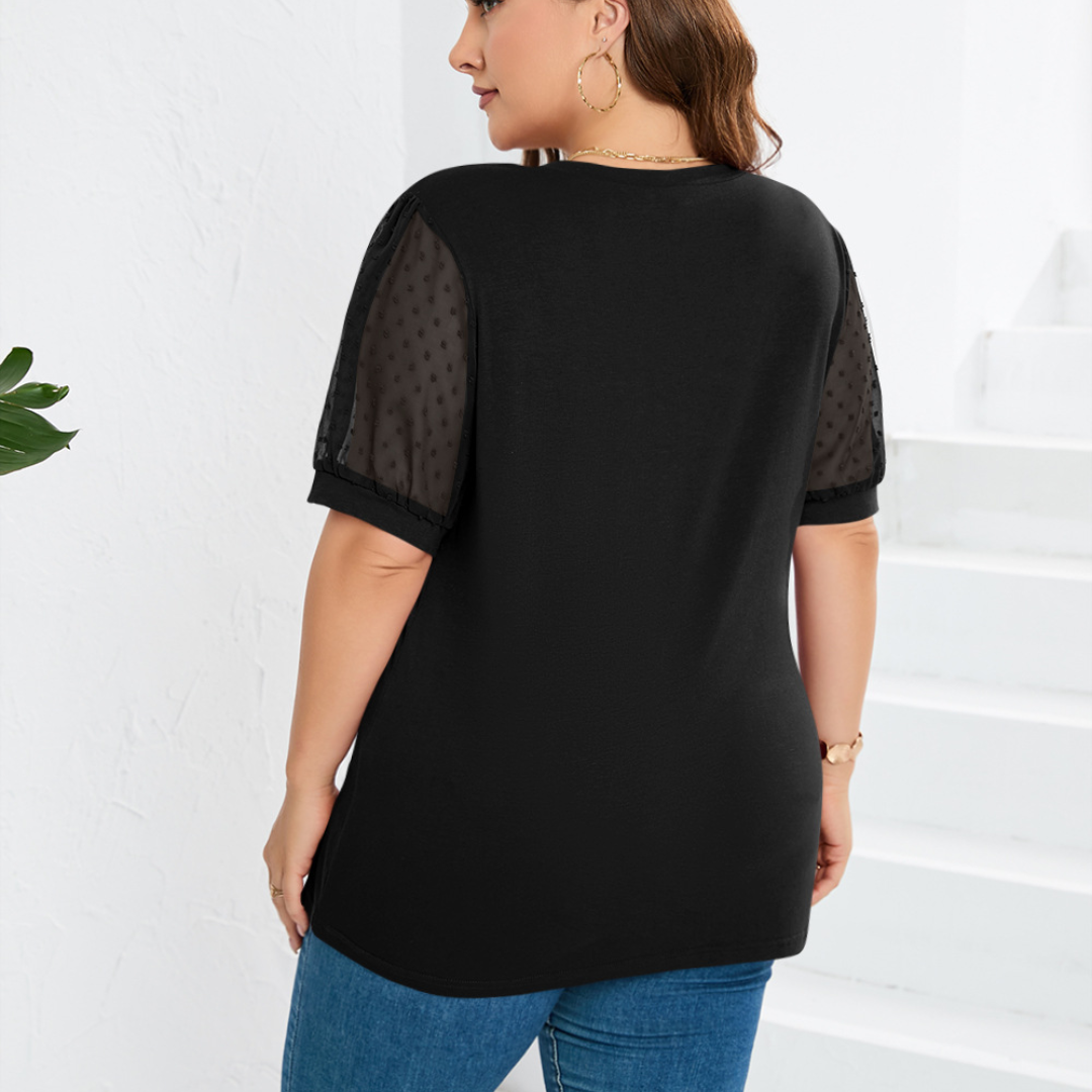 Brianna - Sheer Sleeve V-Neck Top