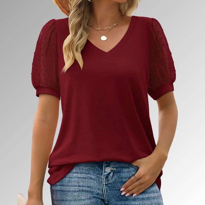 Brianna - Sheer Sleeve V-Neck Top