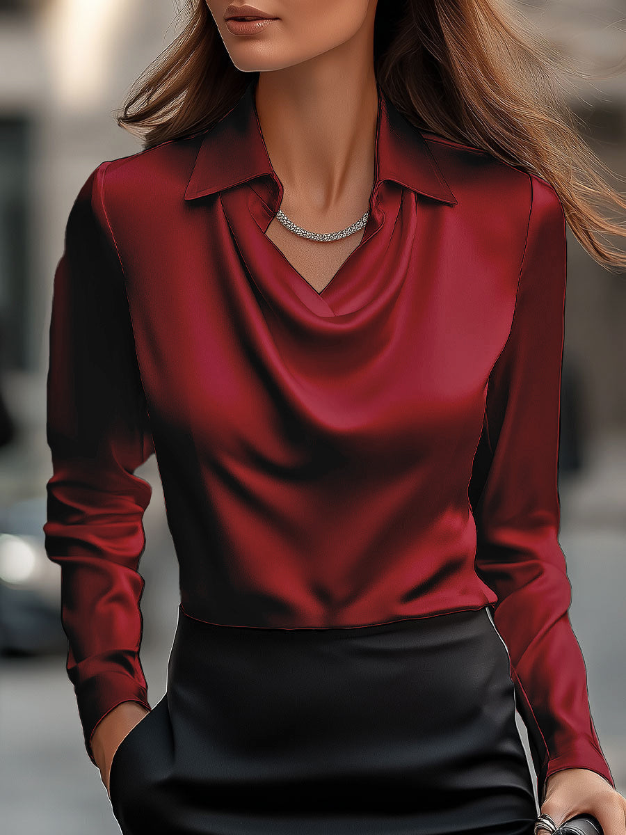 Lara - Elegant Satin Blouse with Draped Neckline