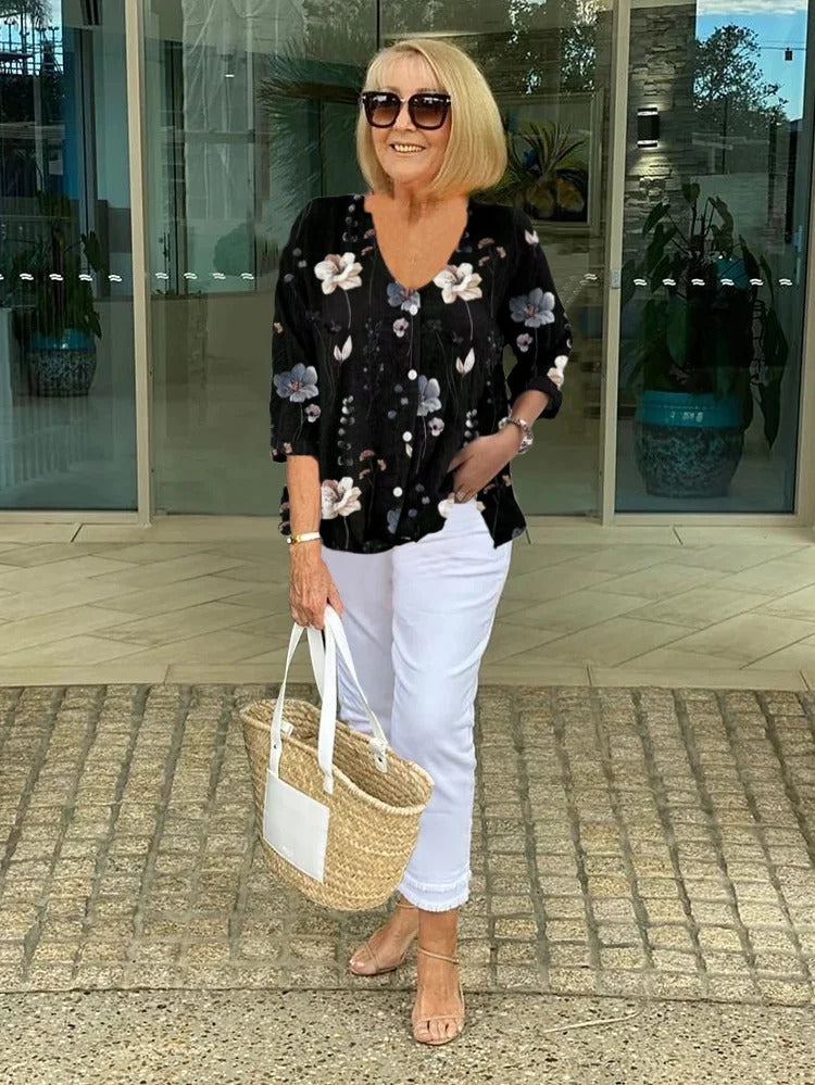 Tess – Button-Up Floral Blouse