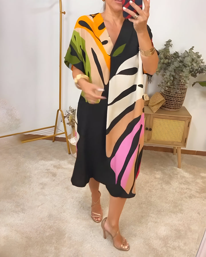 Roos - Casual Dress with Colorful Leaf Print