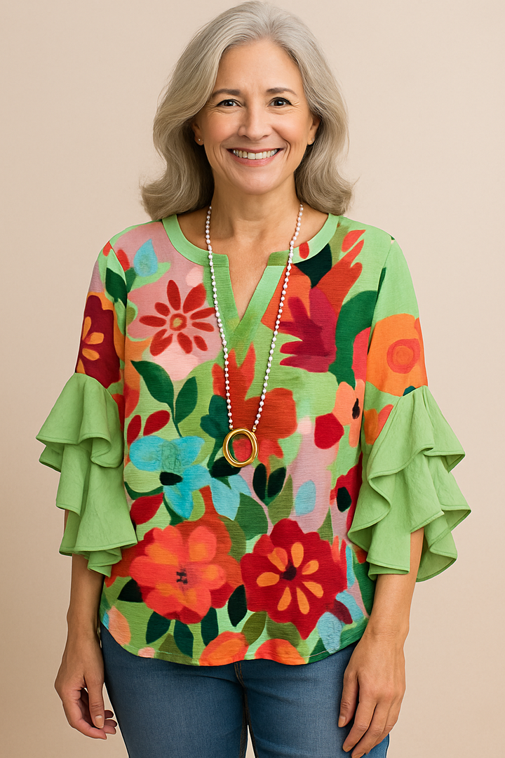 Belinda – Classy Vintage Retro Floral Ruffle Top