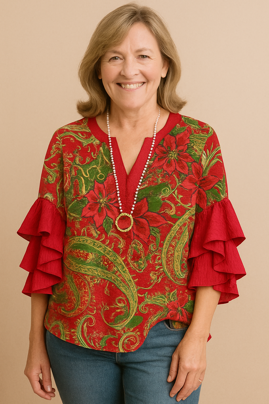 Belinda – Classy Vintage Retro Floral Ruffle Top