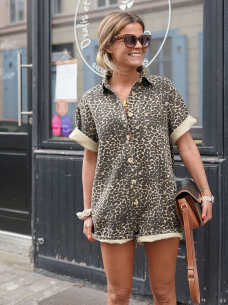 Nonette - shirt jumpsuit with leopard print
