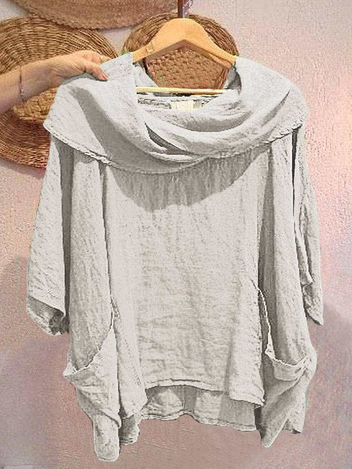 Amara – Draped Neck Linen Top
