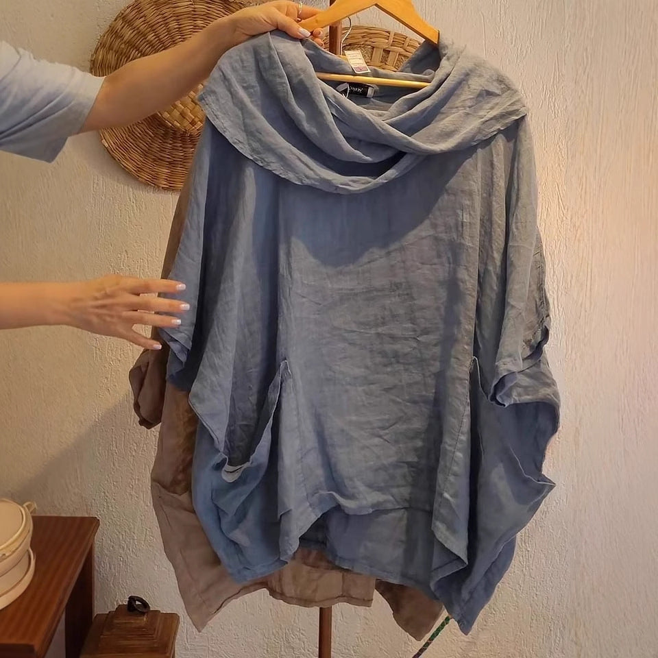 Amara – Draped Neck Linen Top