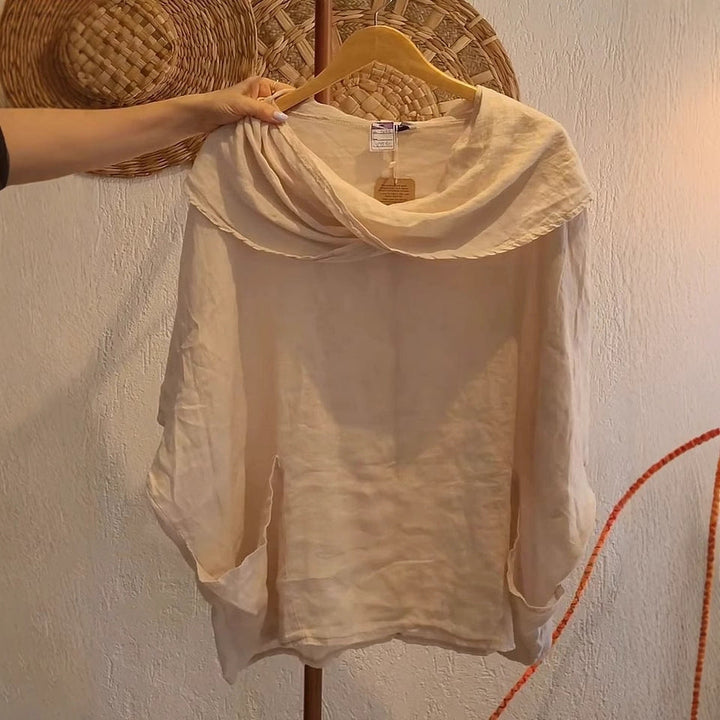 Amara – Draped Neck Linen Top