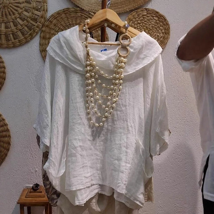 Amara – Draped Neck Linen Top