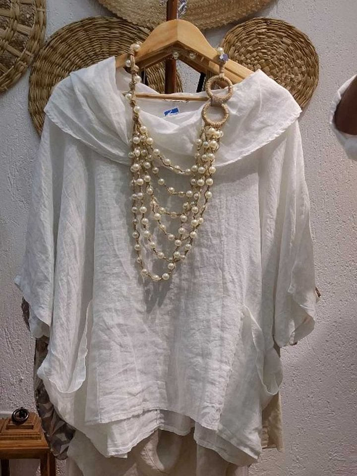 Amara – Draped Neck Linen Top