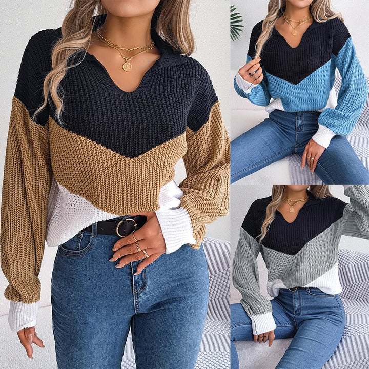 Emilia – Comfortable Patchwork Knit Sweater