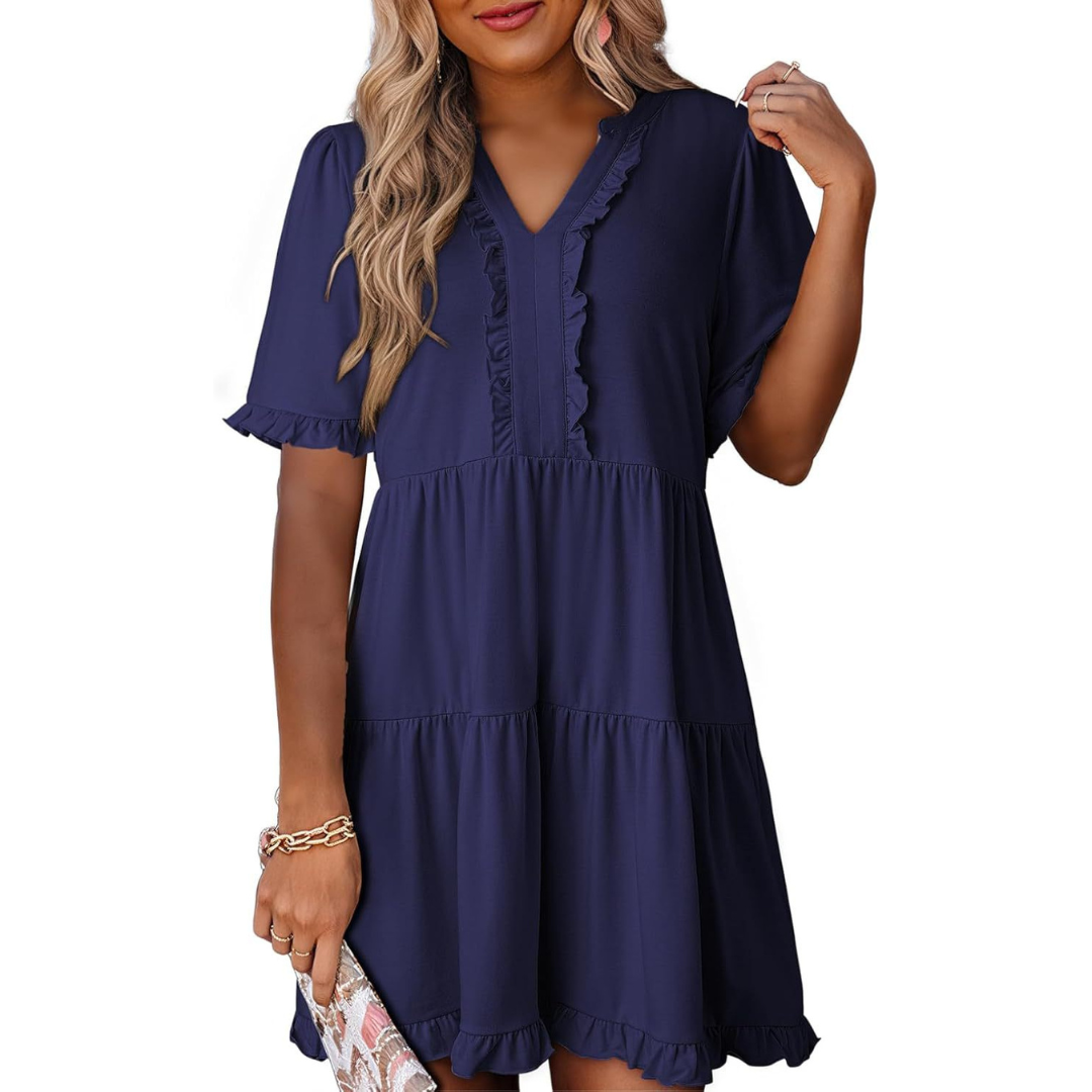 SHAILA - Casual V-Neck Mini Dress