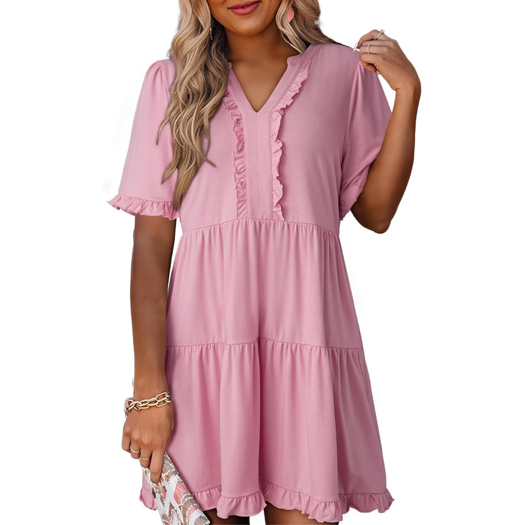 SHAILA - Casual V-Neck Mini Dress
