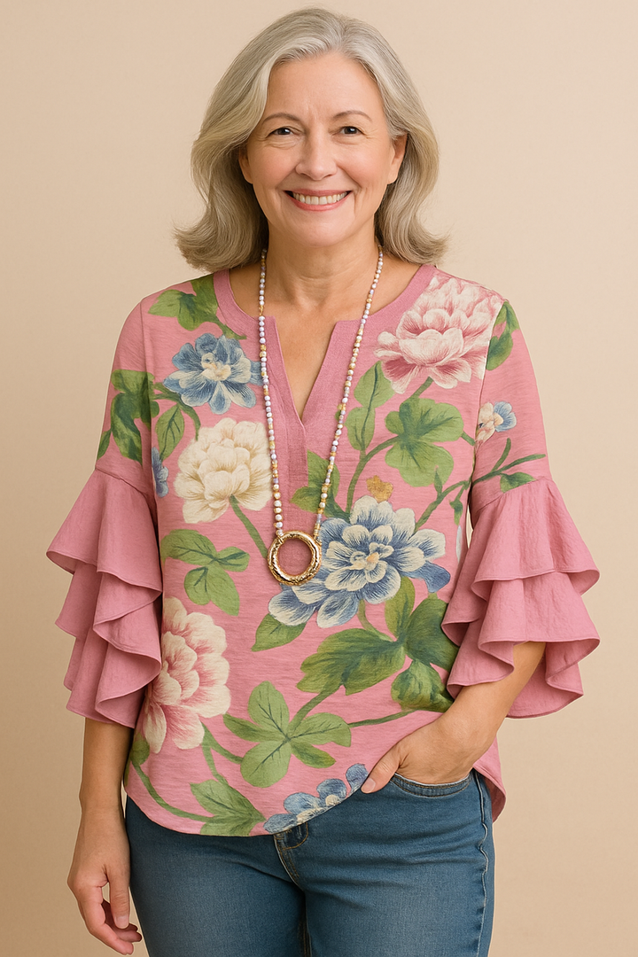 Belinda – Classy Vintage Retro Floral Ruffle Top