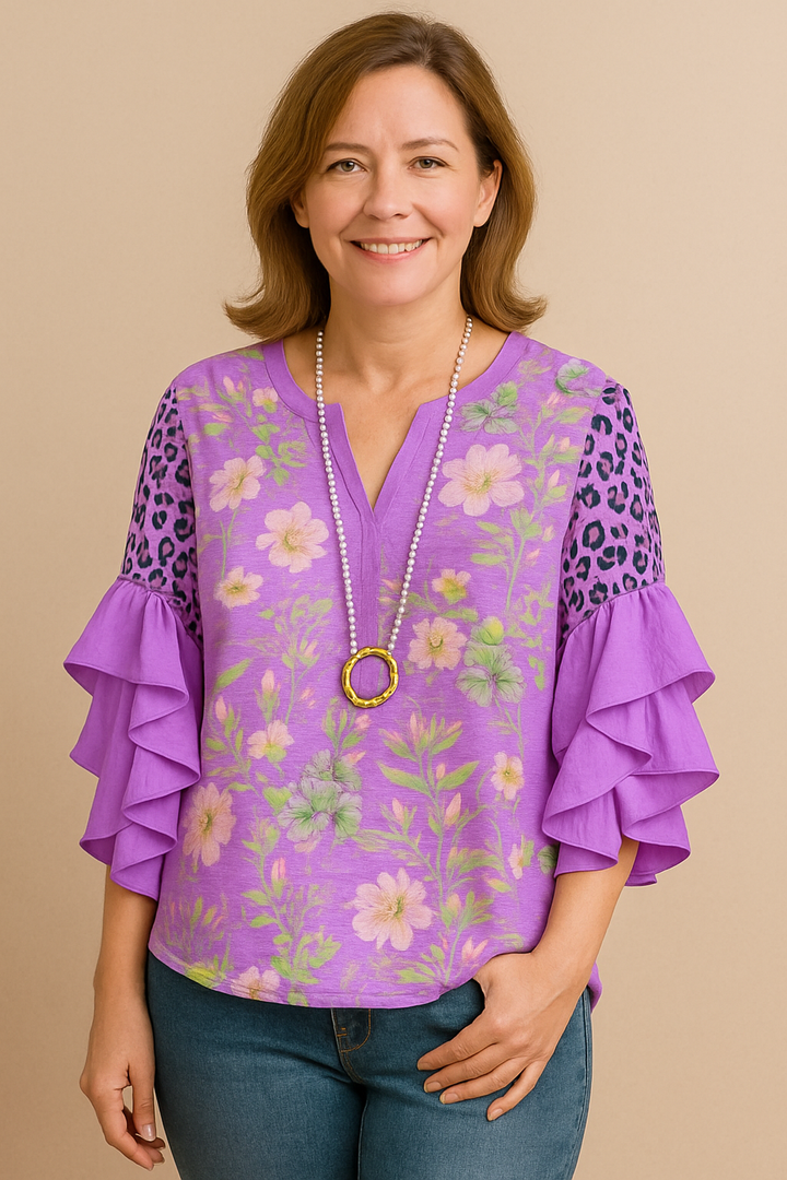 Belinda – Classy Vintage Retro Floral Ruffle Top