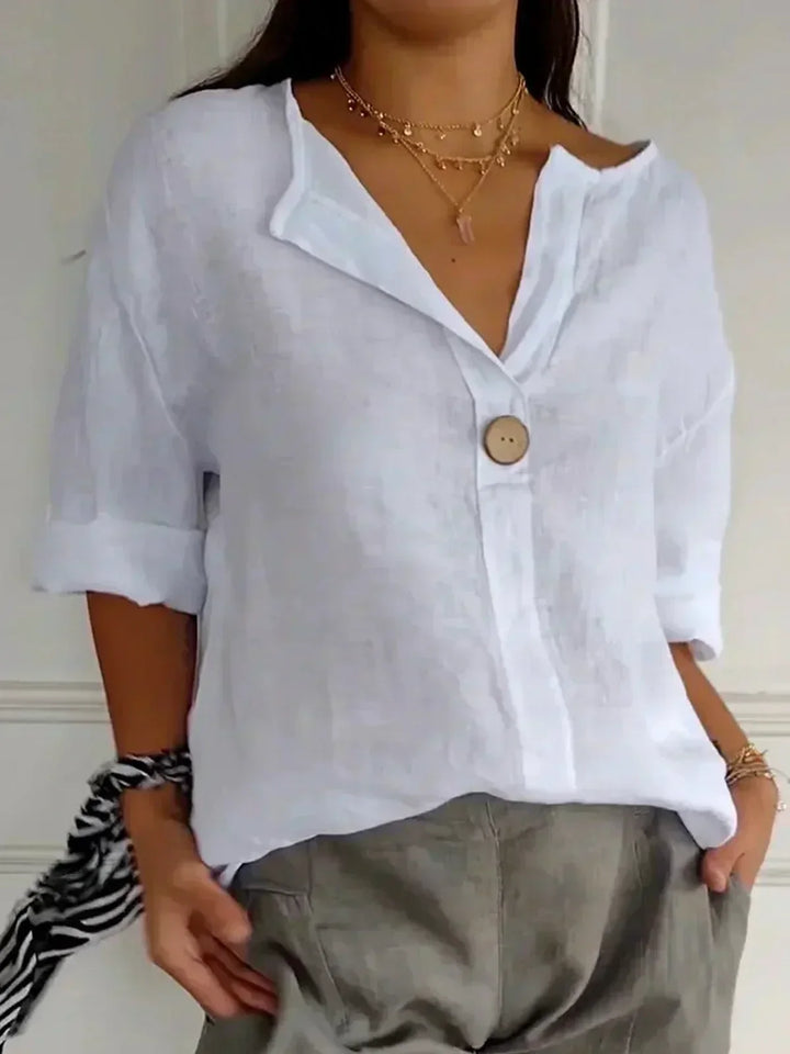 Anna - Casual V-neck Blouse in 100% Linen