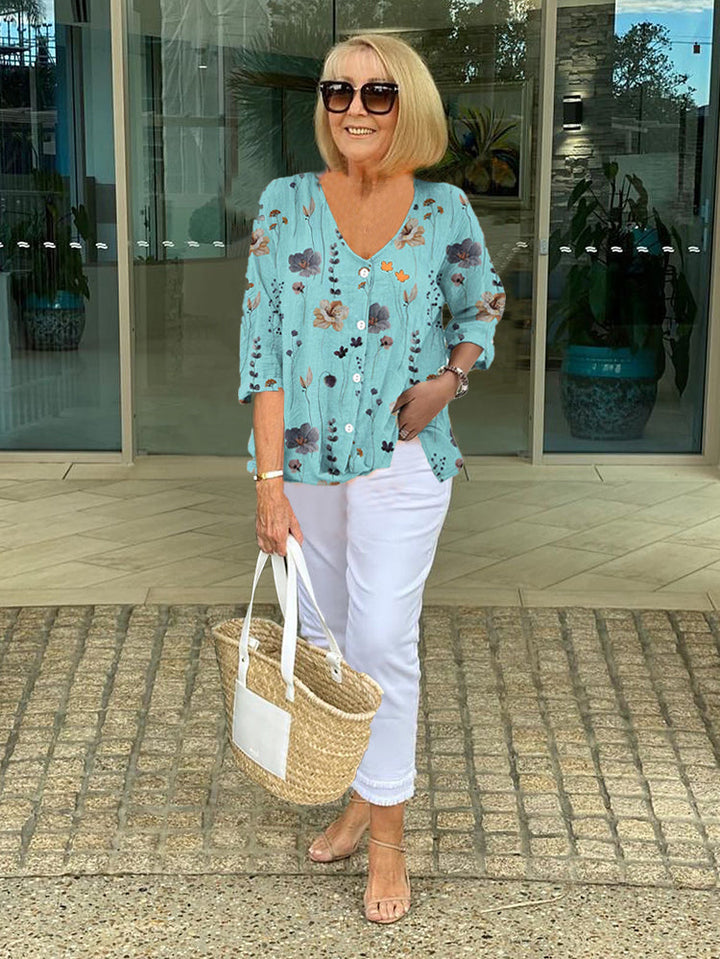 Tess – Button-Up Floral Blouse