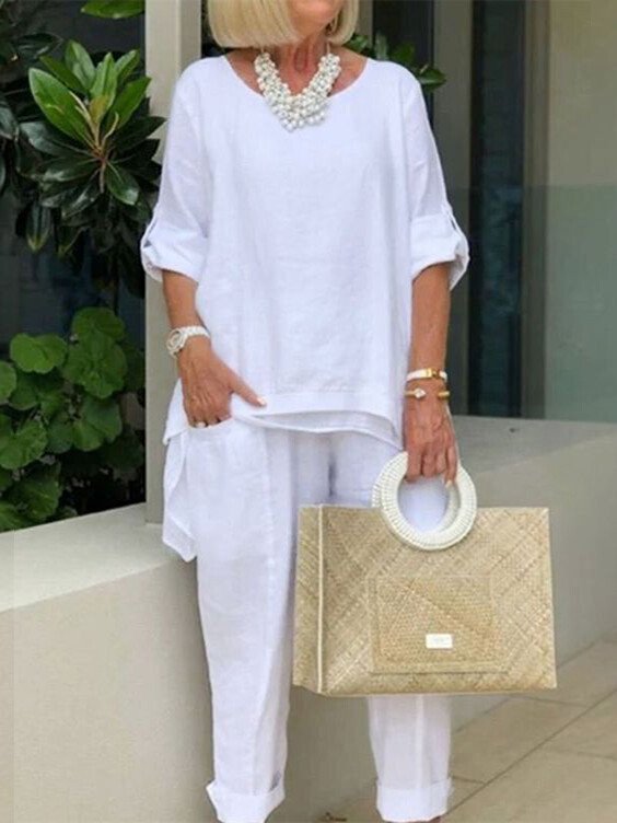 Daisy - Round Neck 2 Piece Casual Suit