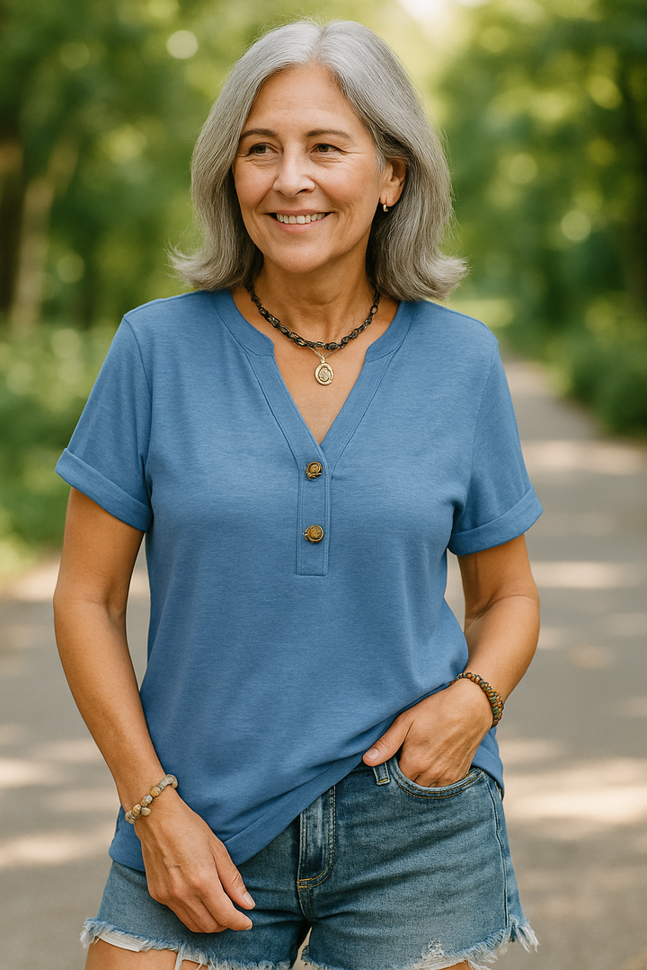 Merisa - Chic V-neck And Short Sleeve Blouse