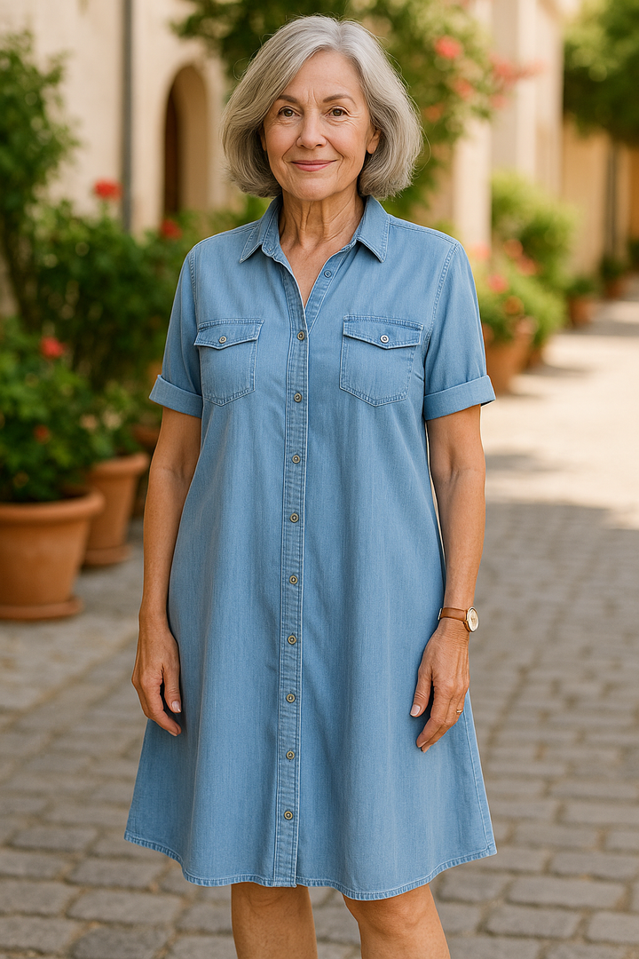Sophie – Short Sleeve Dress with Collar and Buttons