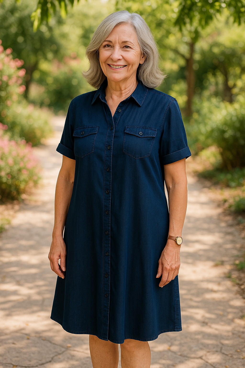 Sophie – Short Sleeve Dress with Collar and Buttons