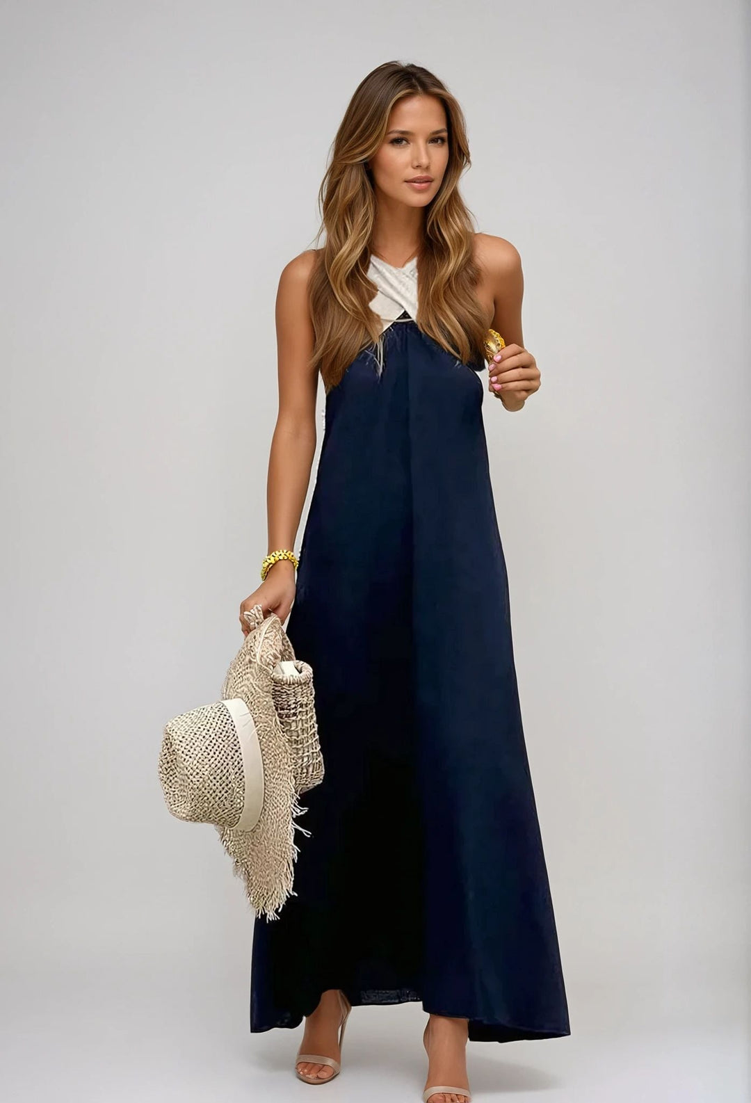Laura - Loose Long Dress with Crossover Neckline