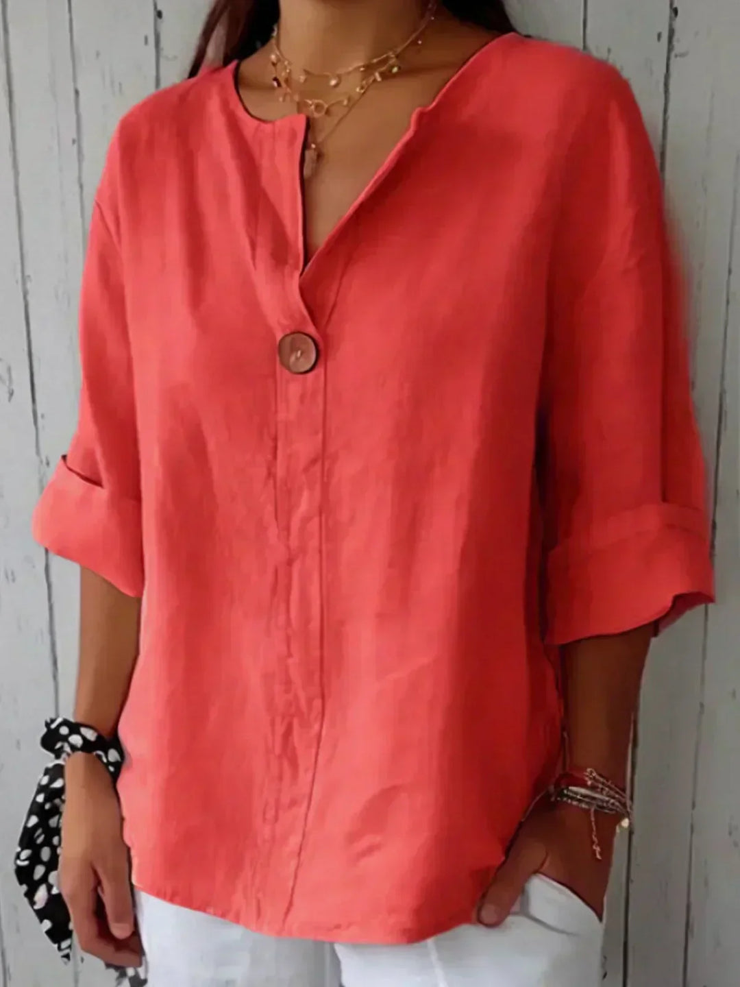Anna - Casual V-neck Blouse in 100% Linen