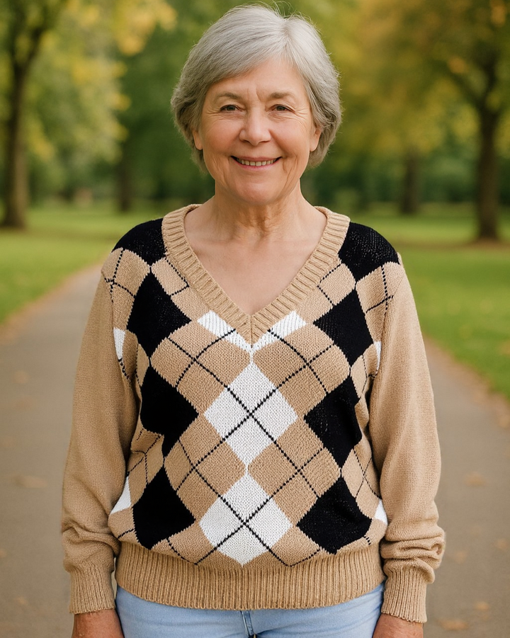 Valerie - Argyle V-Neck Sweater
