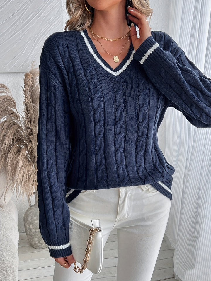 Sylvia – V-Neck Cable Knit Sweater
