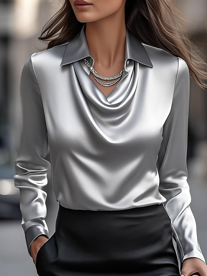 Lara - Elegant Satin Blouse with Draped Neckline