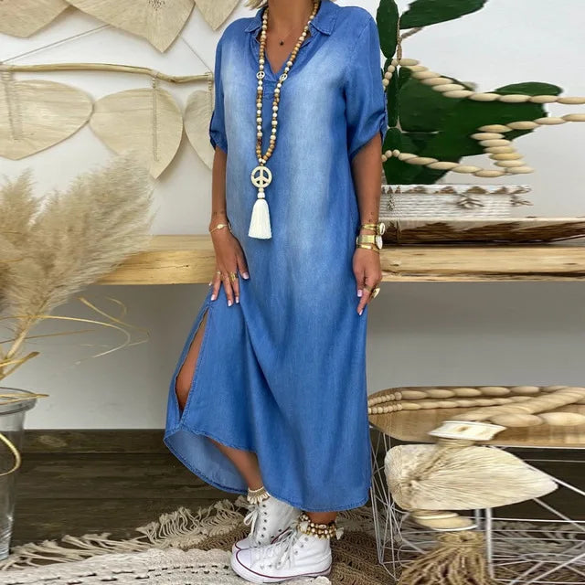Lea – Flattering Denim Maxi Dress