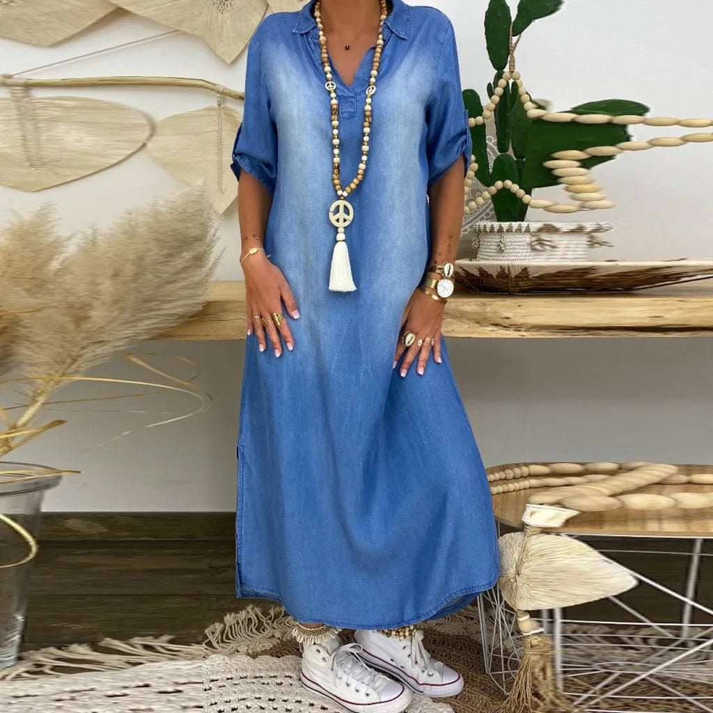 Lea – Flattering Denim Maxi Dress