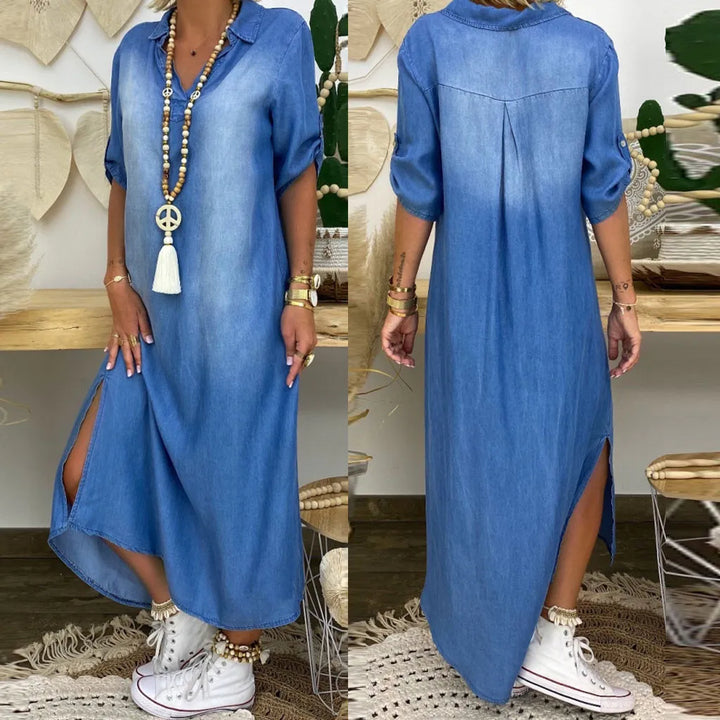 Lea – Flattering Denim Maxi Dress