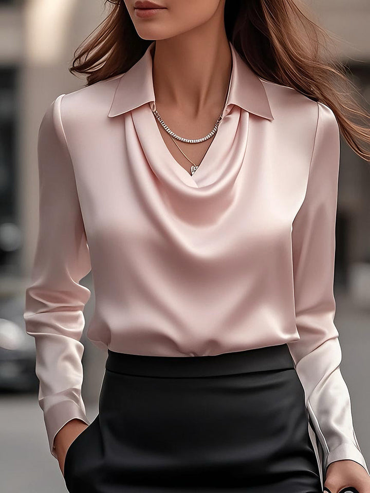 Lara - Elegant Satin Blouse with Draped Neckline
