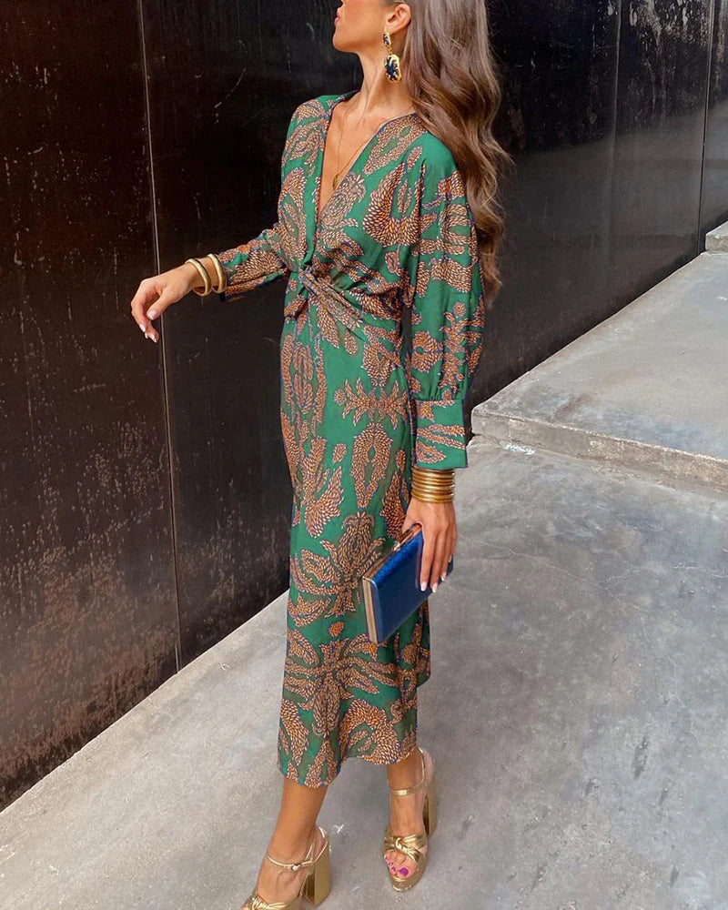 Daniela - Stylish V-Neck Paisley Wrap Dress