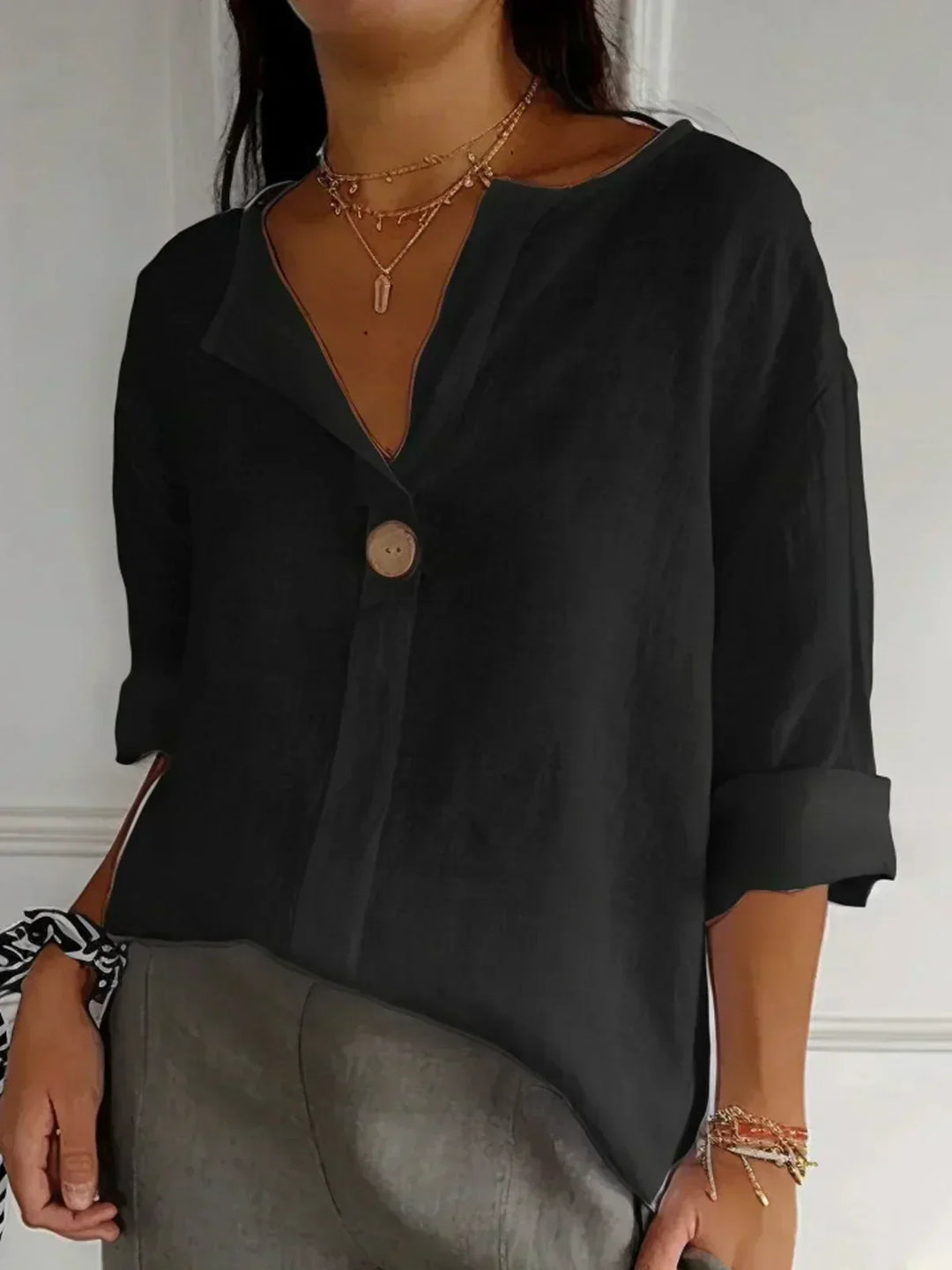 Anna - Casual V-neck Blouse in 100% Linen