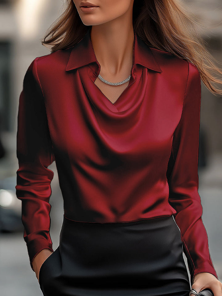 Lara - Elegant Satin Blouse with Draped Neckline