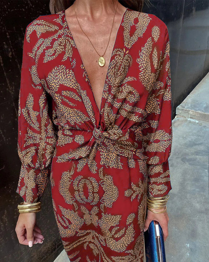 Daniela - Stylish V-Neck Paisley Wrap Dress