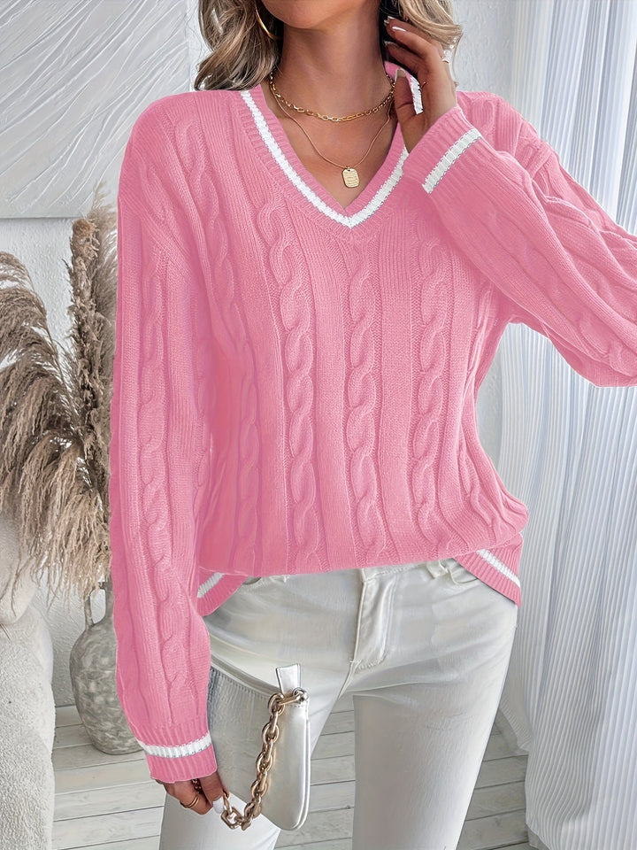 Sylvia – V-Neck Cable Knit Sweater