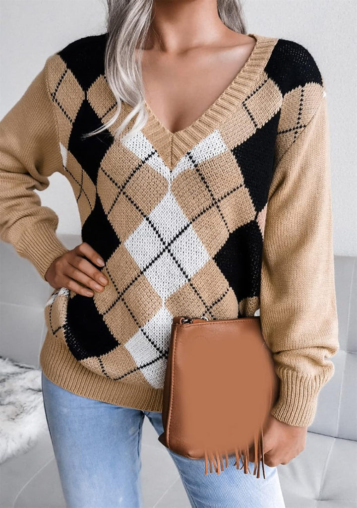 Valerie - Argyle V-Neck Sweater