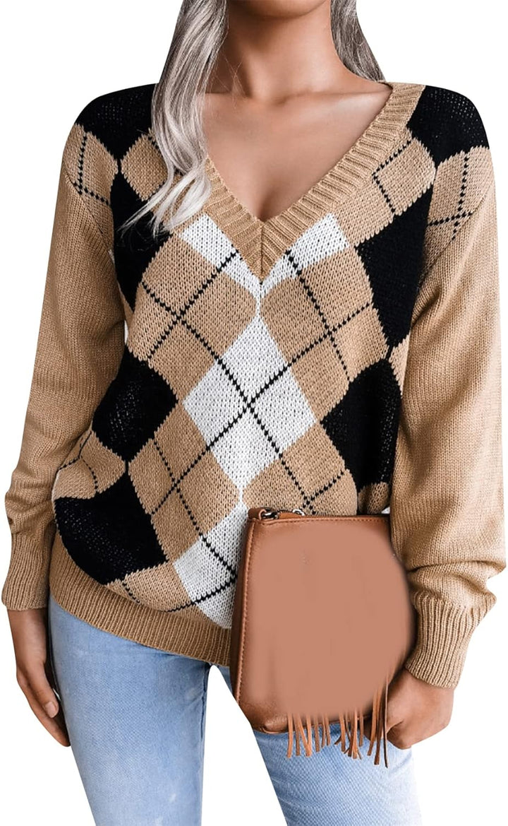 Valerie - Argyle V-Neck Sweater