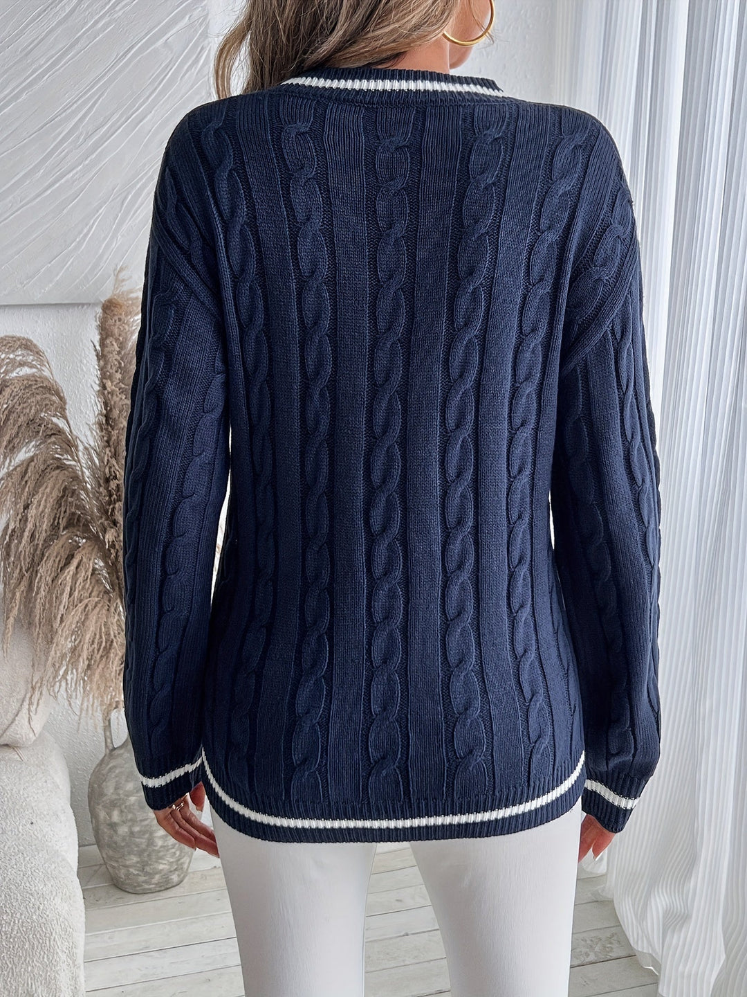 Sylvia – V-Neck Cable Knit Sweater