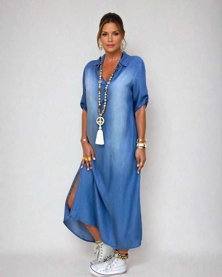 Lea – Flattering Denim Maxi Dress
