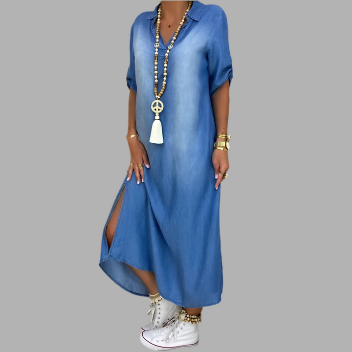 Lea – Flattering Denim Maxi Dress