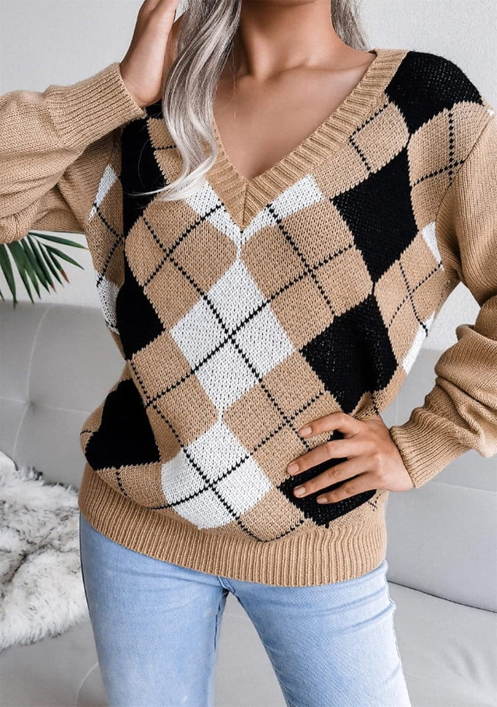 Valerie - Argyle V-Neck Sweater
