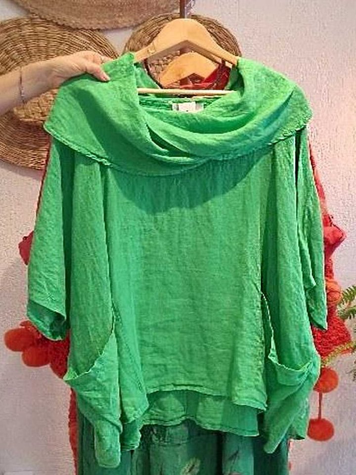 Amara – Draped Neck Linen Top