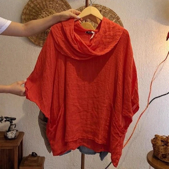 Amara – Draped Neck Linen Top
