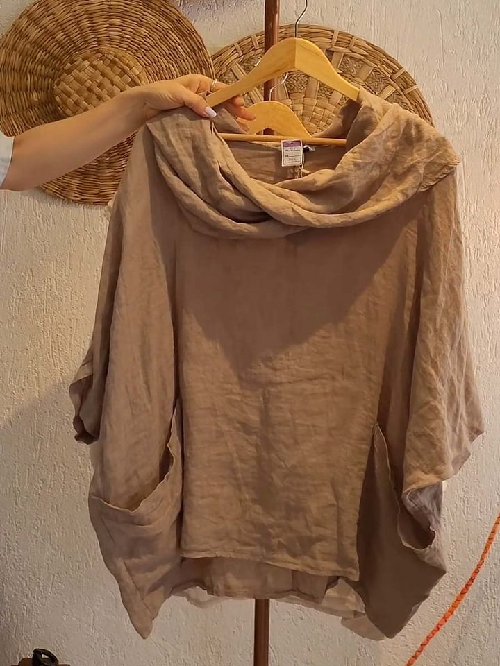 Amara – Draped Neck Linen Top