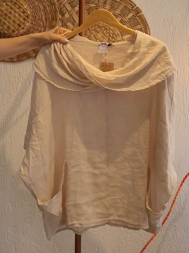 Amara – Draped Neck Linen Top